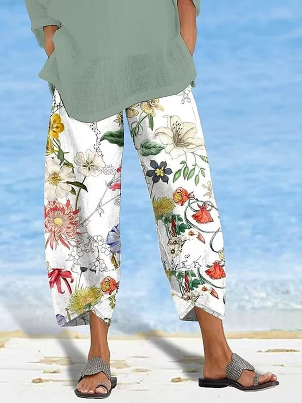 Pantalones sueltos casuales con estampado floral para mujer 