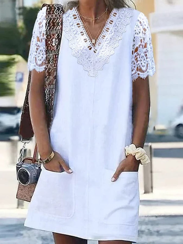 Casual Loose Lace V-neck Lace Dress