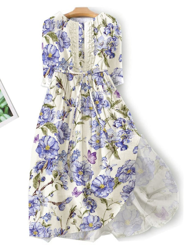 Vestido casual con estampado floral literario 