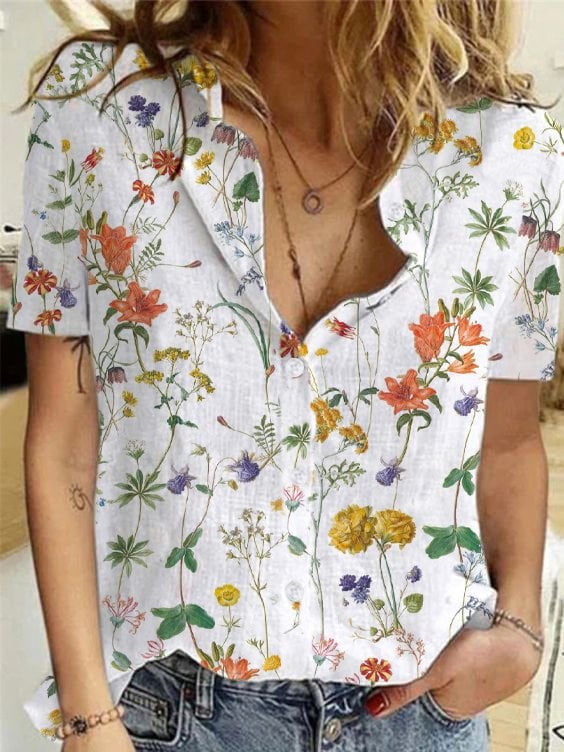 Camisa casual con estampado floral para mujer 