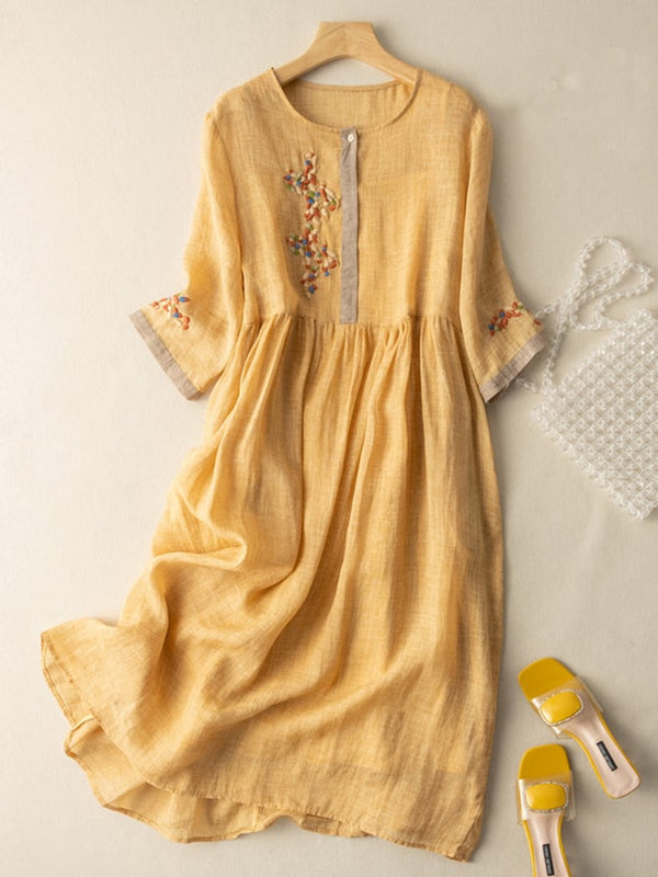 Cotton And Linen Ethnic Style Embroidered Dress