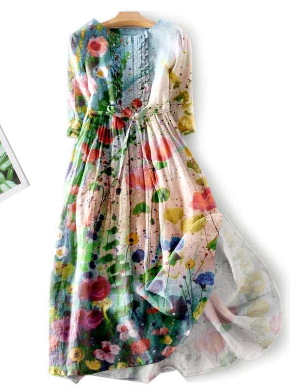 Vestido elegante con estampado floral y pintura al óleo 