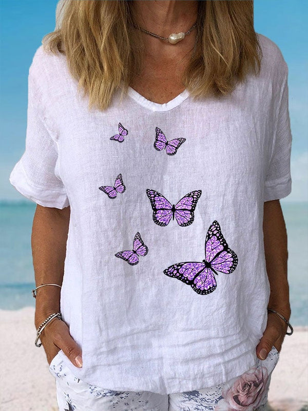 Top informal acogedor con estampado de mariposas para mujer 