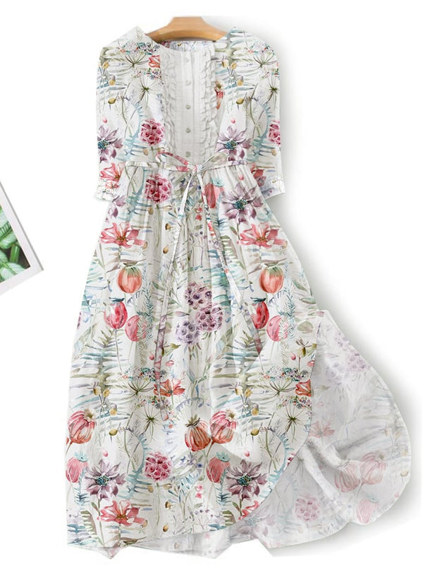 Vestido casual con estampado floral literario 