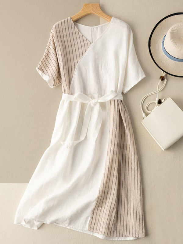 Linen And Cotton Striped Panel Dress