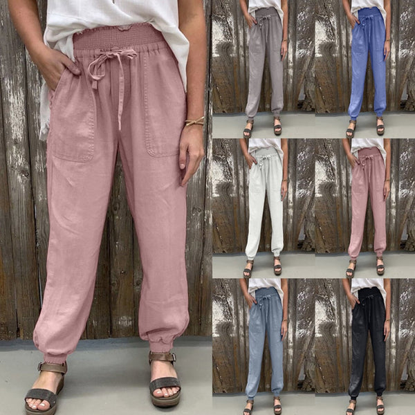 Pantalones casuales sueltos con bolsillo para mujer 