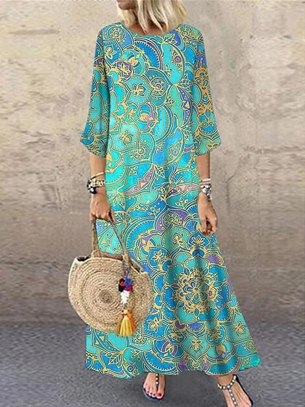 Women's Ethnic Print Round Neck Dress