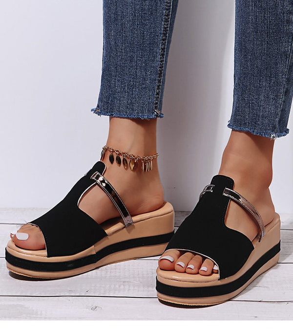 🔥Promoción del último día 50% de descuento - Sandalias ortopédicas con cuña y plataforma de cuero para mujer 