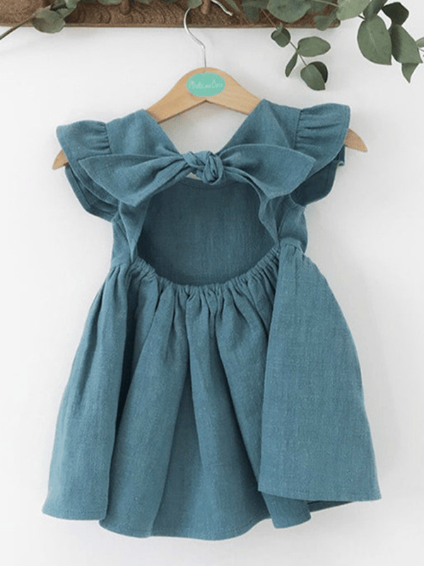 Vestido con lazo de lino y algodón para niñas (adecuado para niñas de 2 a 7 años) 