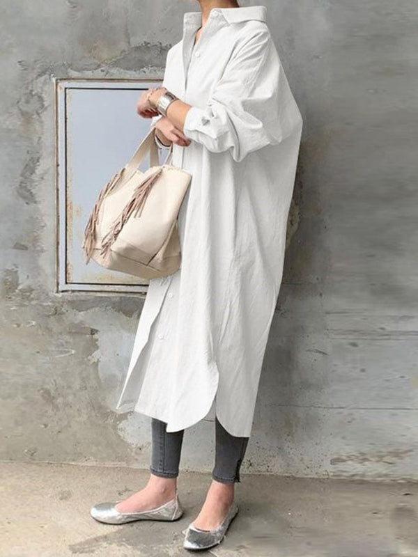 Solid Color Loose Shirt Dress