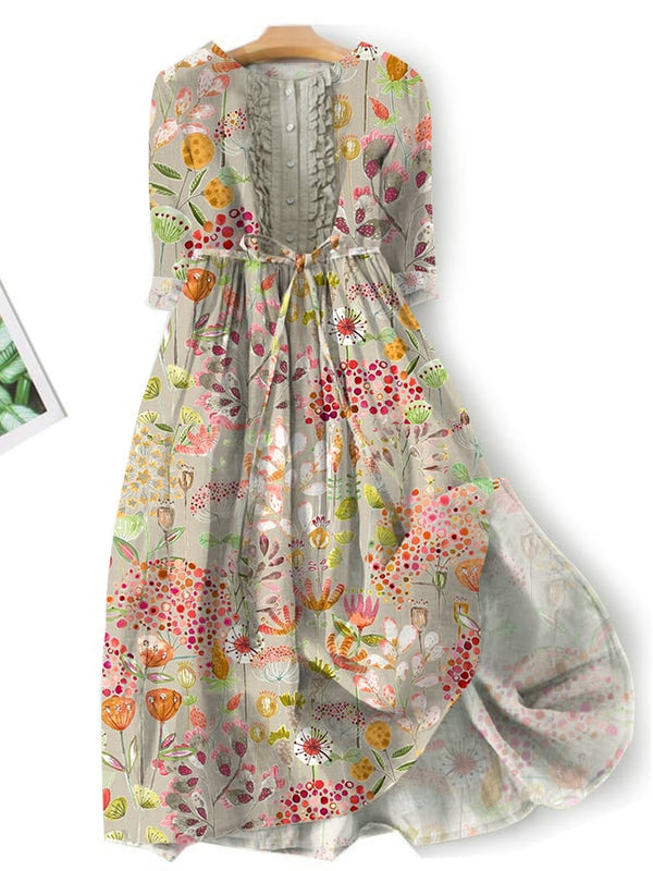 Vestido casual con estampado floral literario 