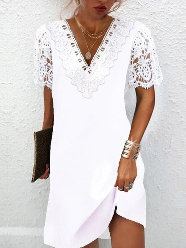 V-neck Lace Patchwork Dress