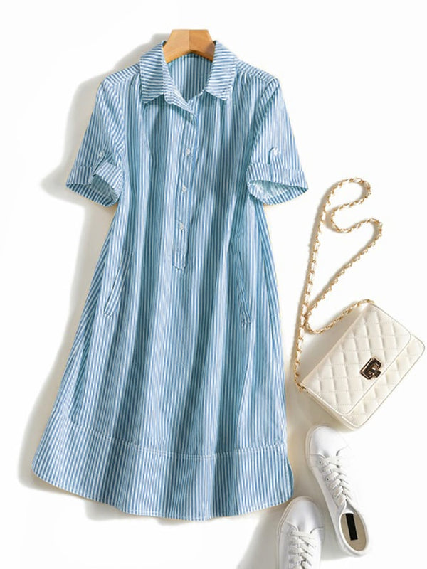 Fashion Casual Striped Shirt Dress